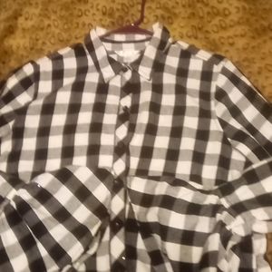 Time tru black and white  check shirt ruffle sleeve